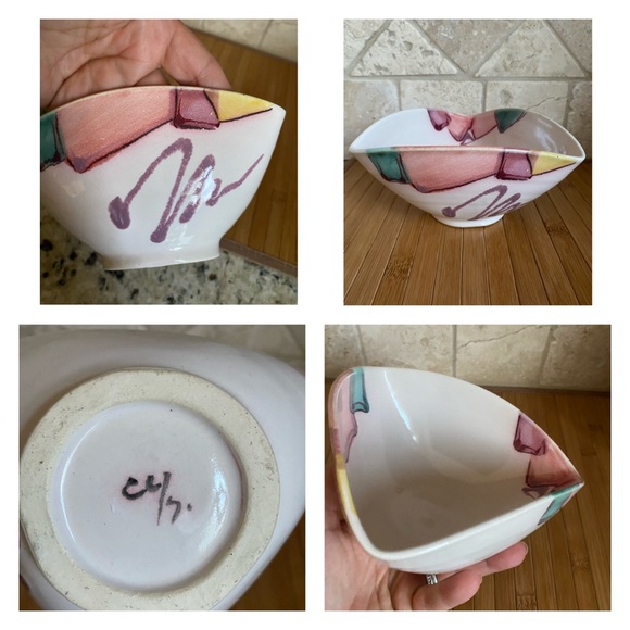 Hand-Painted Mid-Century Modern Art Bowl signed - Picture 2 of 14